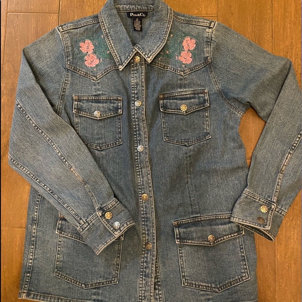Denim and co. Size M woman’s long denim jacket.